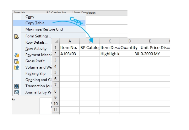 Copy Data From SAP Business One